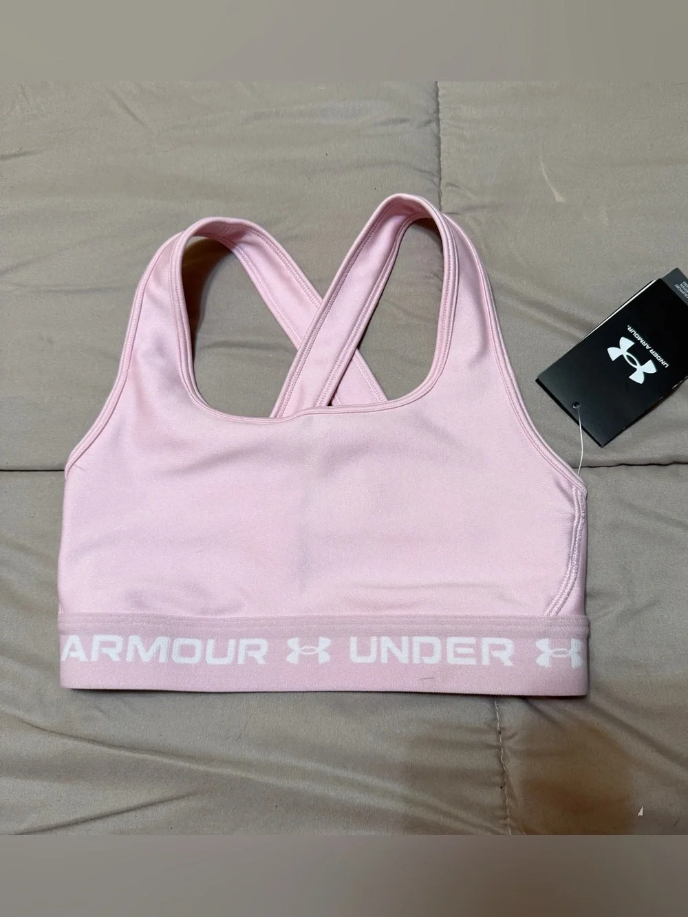 Under Armour Baby Pink Compression Crossback Mid Sports Bra Size XS 1361034